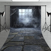 Lofaris Spooky Window with Cobwebs Sweep Backdrop Haunted Stone Wall Fog Gothic Halloween Photo Shoots